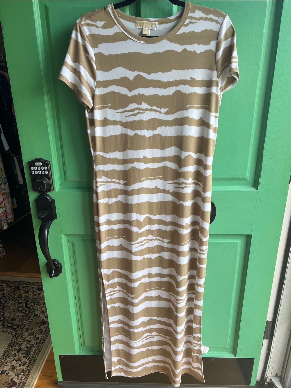Michael Kors Tan and White Striped 👗 size Medium